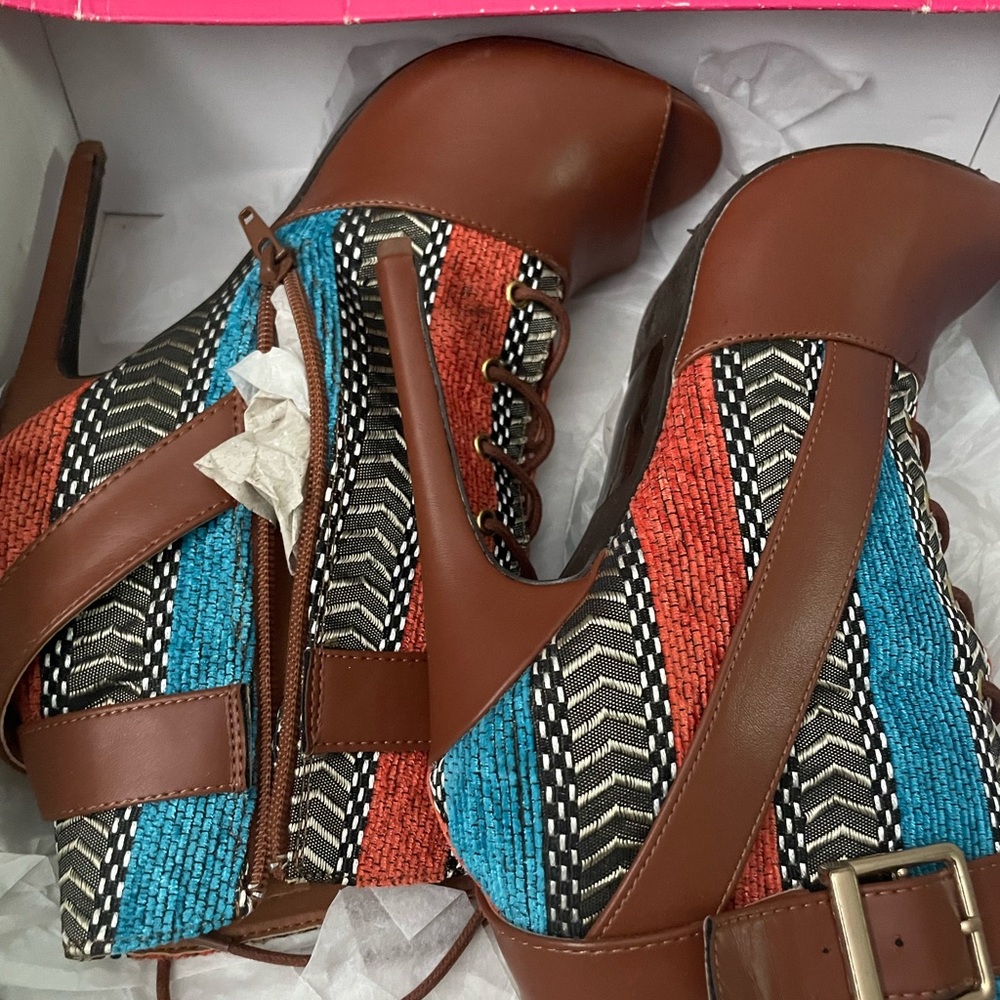 Stylish Brown and Multicolor Heeled Boots